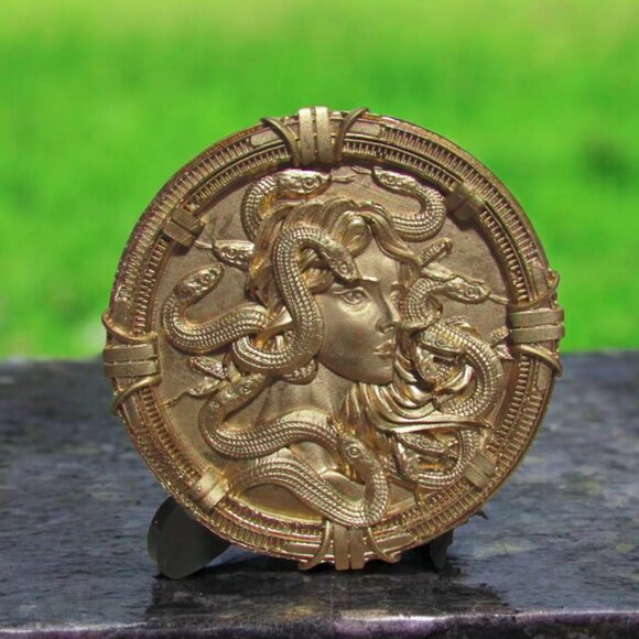 NEW Gold Medusa table decor with stand. Greek mythology snake-haired woman. - Picture 4 of 5